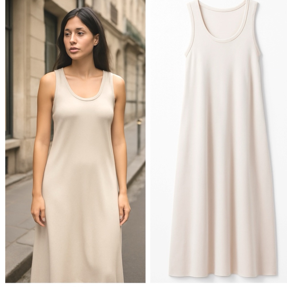 Maison Margiela Paris Numerical Ecru Sleeveless Tank Maxi Dress XL